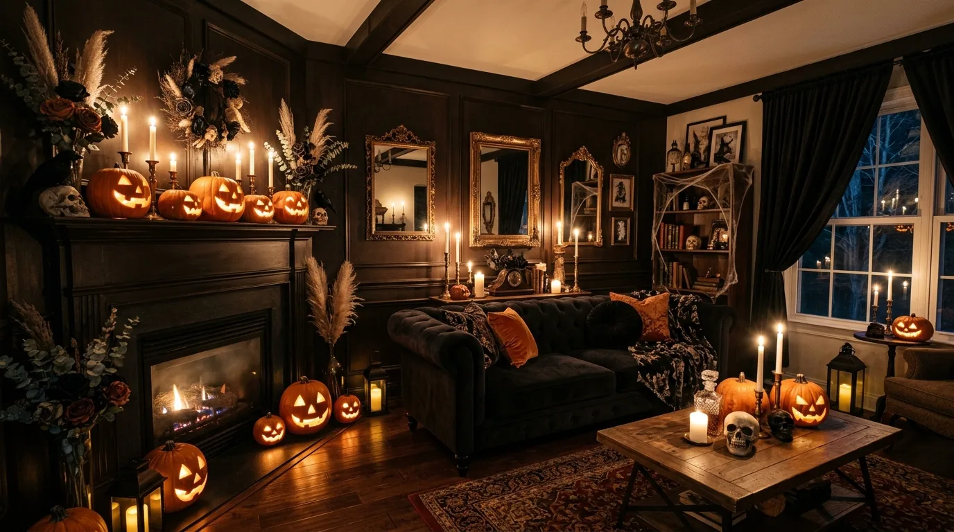 Spooky chic Halloween decor with elegant haunting seasonal styling.